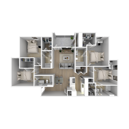 4 bed 4 bath floor plan at The Azul Apartment Homes, Oxford, MS, 38655